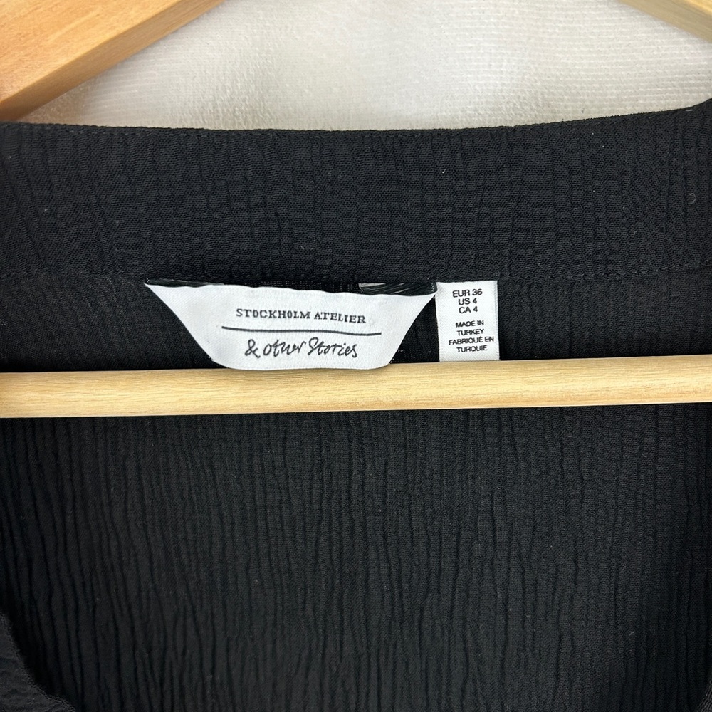 STOCKHOLM ATELIER x & OTHER STORIES Black Crepe Midi Dress Size 4 Slit V‎ Neck - Picture 2 of 3